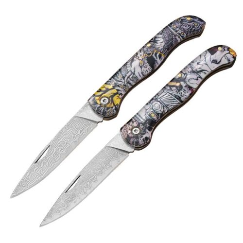 Damascus acrylic handle folding knife | Model BKS 050