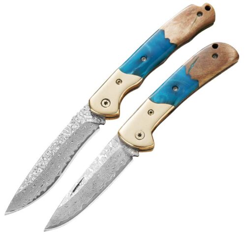 Damascus resin handle folding knife | Model BKS 049