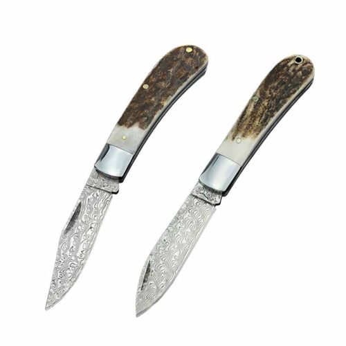 Damascus steel deer antler handle folding knife | Model BKS 060